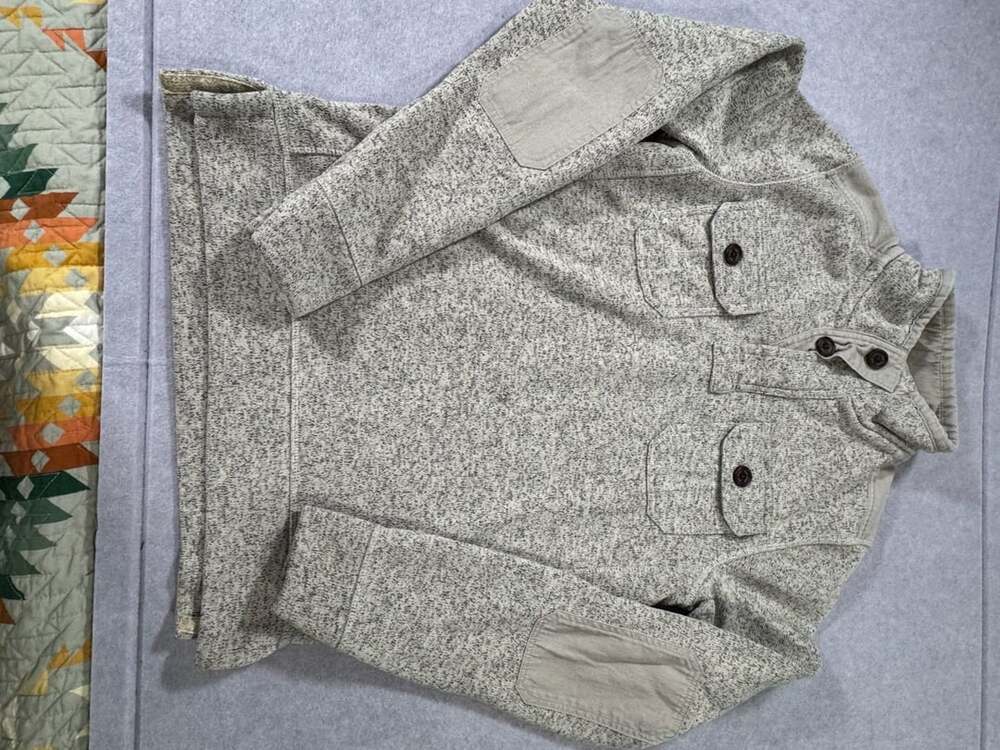 Fatface Pullover Sweater Size XS Grey Marl 1/4 Button Elbow Patches